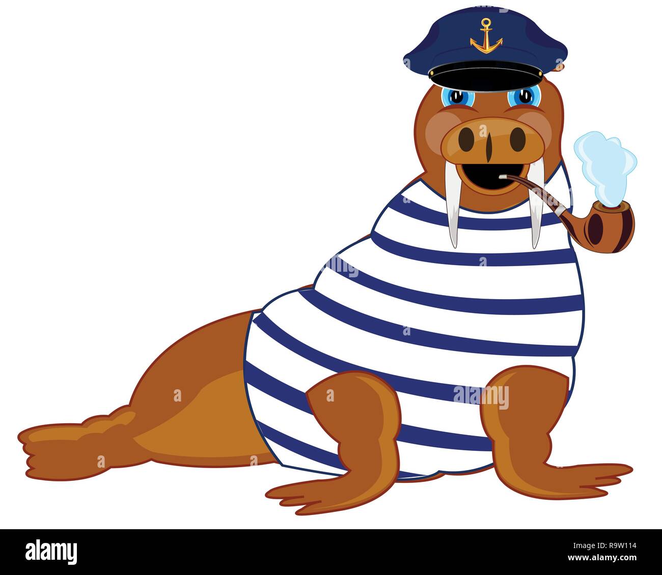 Cartoon animal walrus in service cap of the captain with tube Stock Vector  Image & Art - Alamy