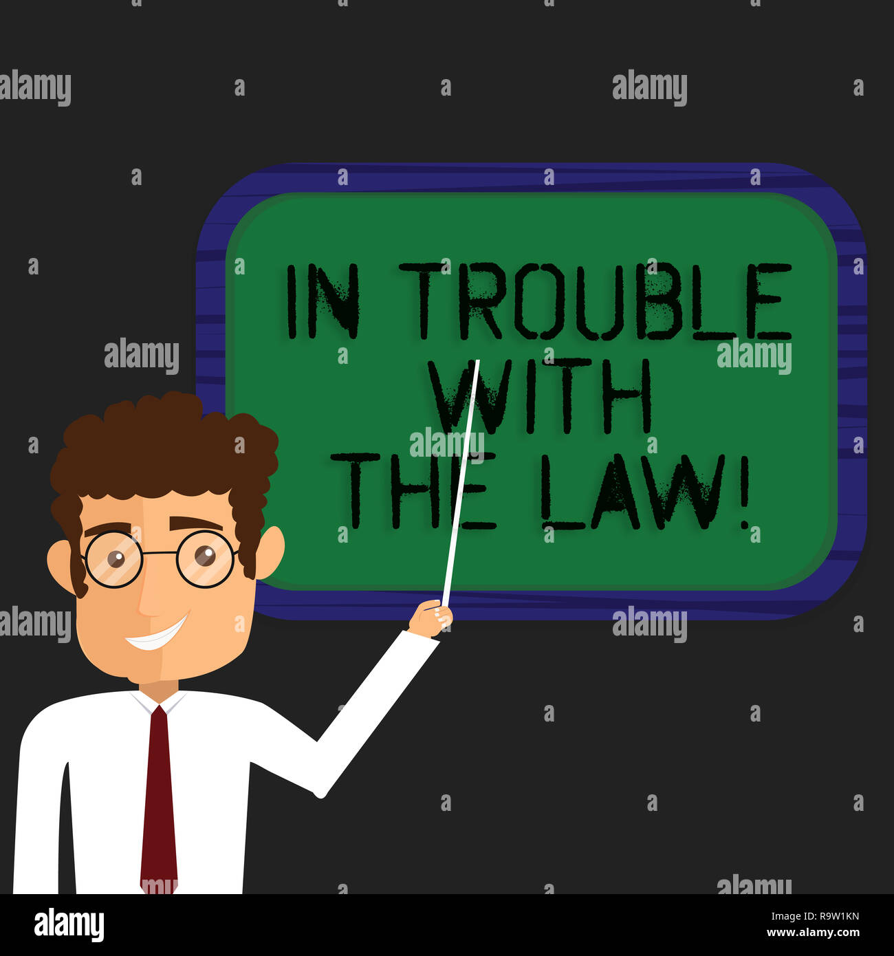 Writing note showing In Trouble With The Law. Business photo showcasing Legal problems crime criminal actions justice issues Man Standing Holding Stic Stock Photo