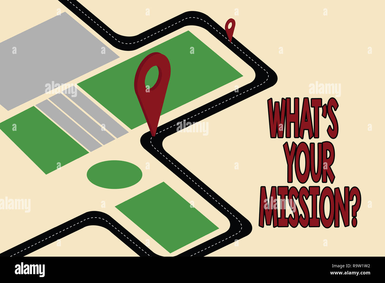 Handwriting text What S Is Your Missionquestion. Concept meaning Very reason for existence Meaning of life Road Map Navigation Marker 3D Locator Pin f Stock Photo