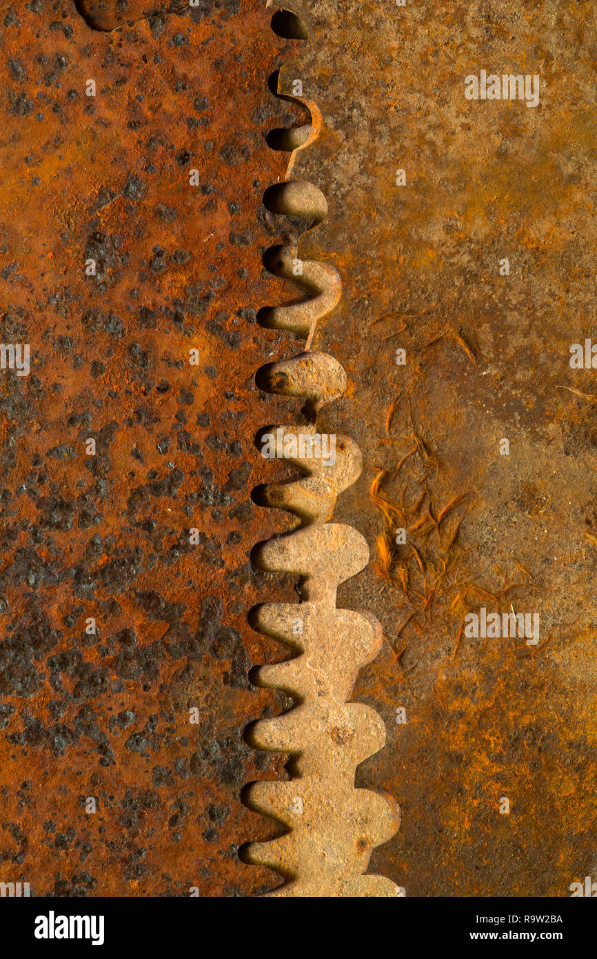 Rust and decay patterns of a saws in a Montana ghost town. USA Stock Photo