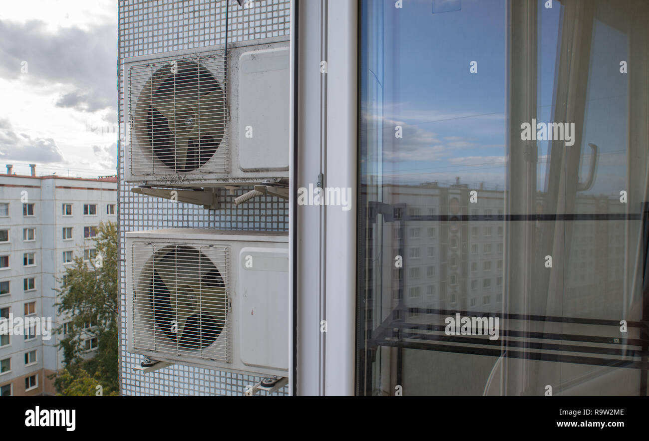 Modern flat interior. Balcony. Air conditioning. Stock Photo