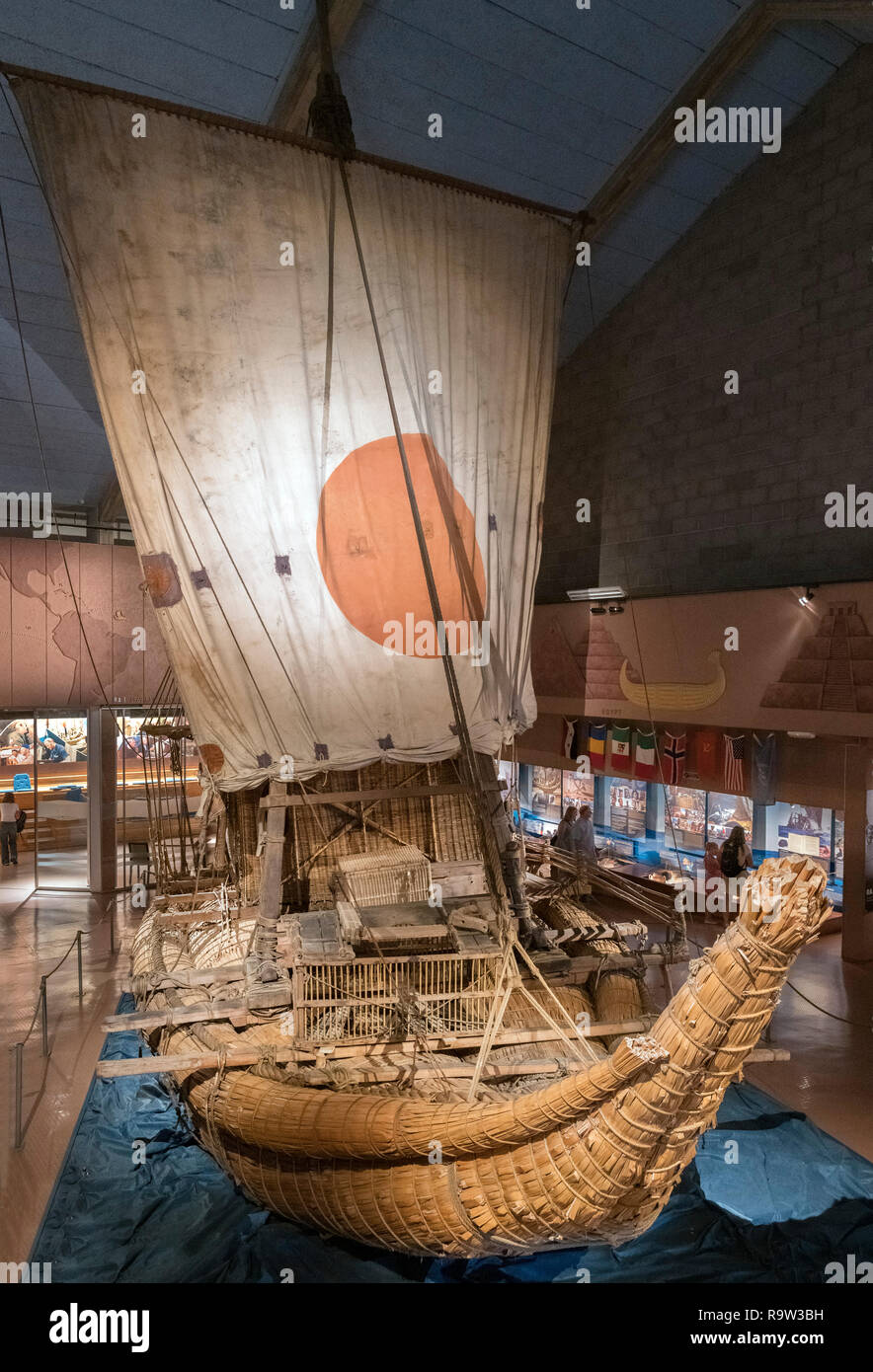 The Ra II papyrus boat in which Norwegian explorer Thor Heyerdahl crossed the Atlantic in 1970, Kon Tiki Museum, Bygdøy, Oslo, Norway Stock Photo