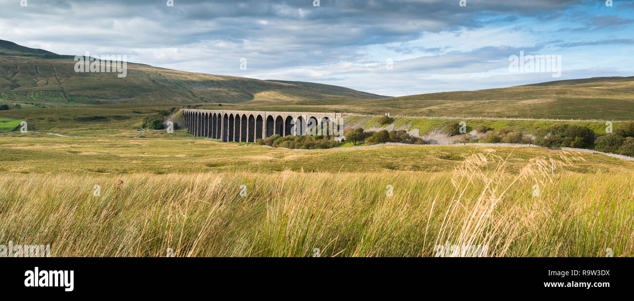 North Yorkshire moors National Park panoramic of Ribblehead viaduct Stock Photo