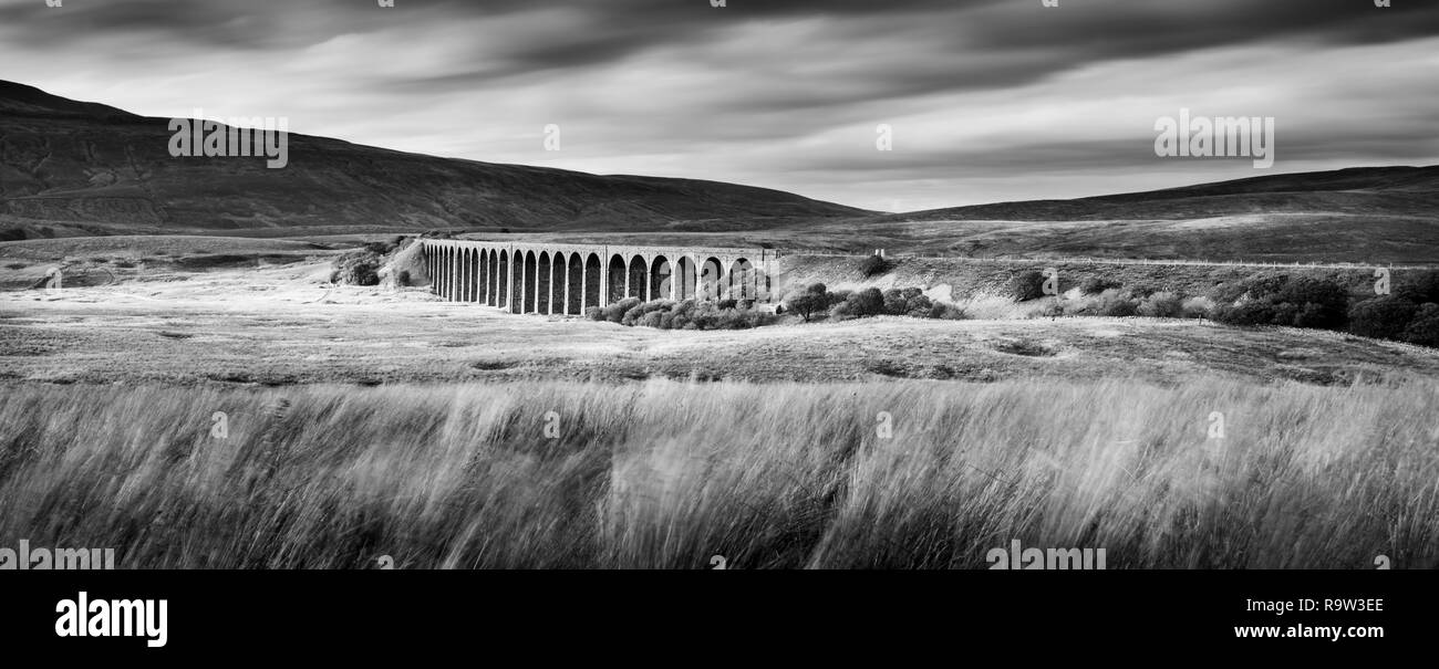 North Yorkshire moors National Park panoramic of Ribblehead viaduct Stock Photo