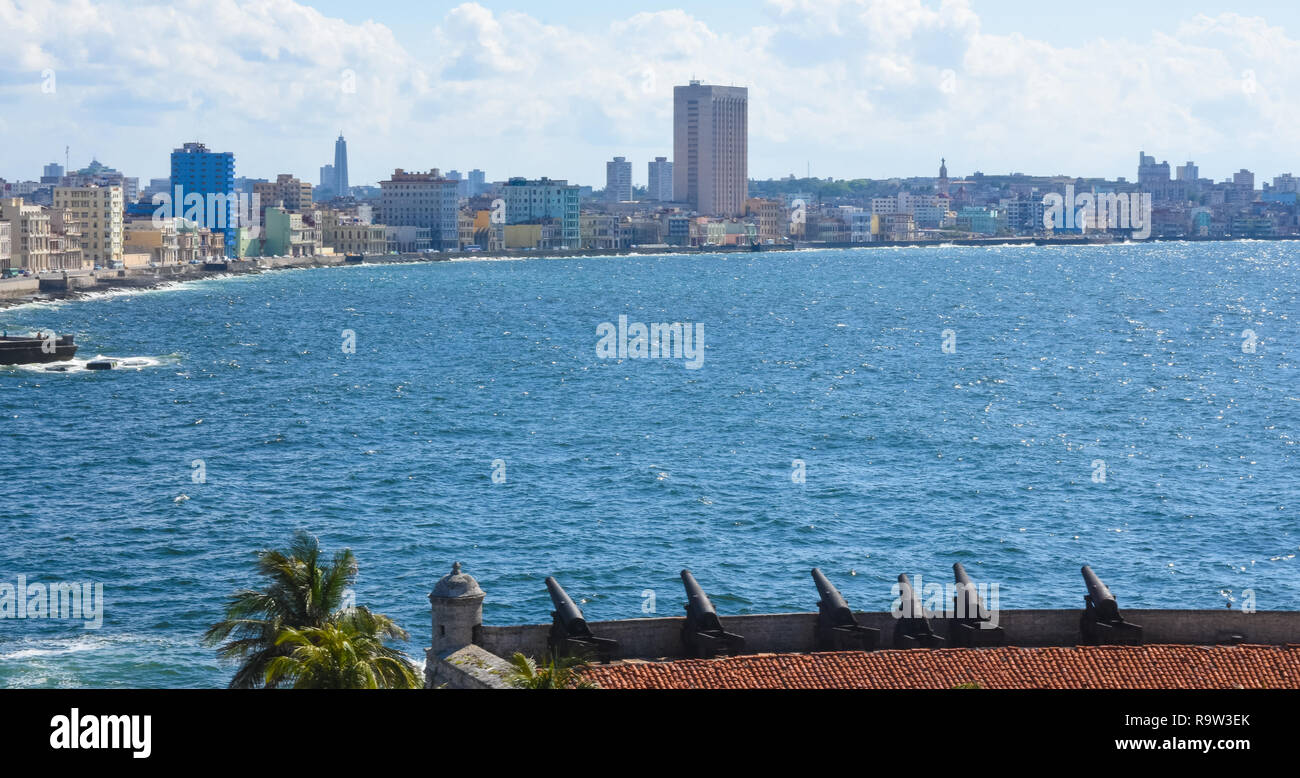 Panoramic view and cityscape of the Malecon seawall of Havana, Cuba ...