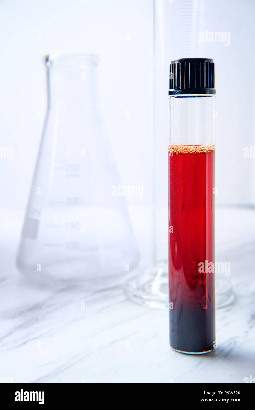Medical test tube with blood sample for laboratory medical testing
