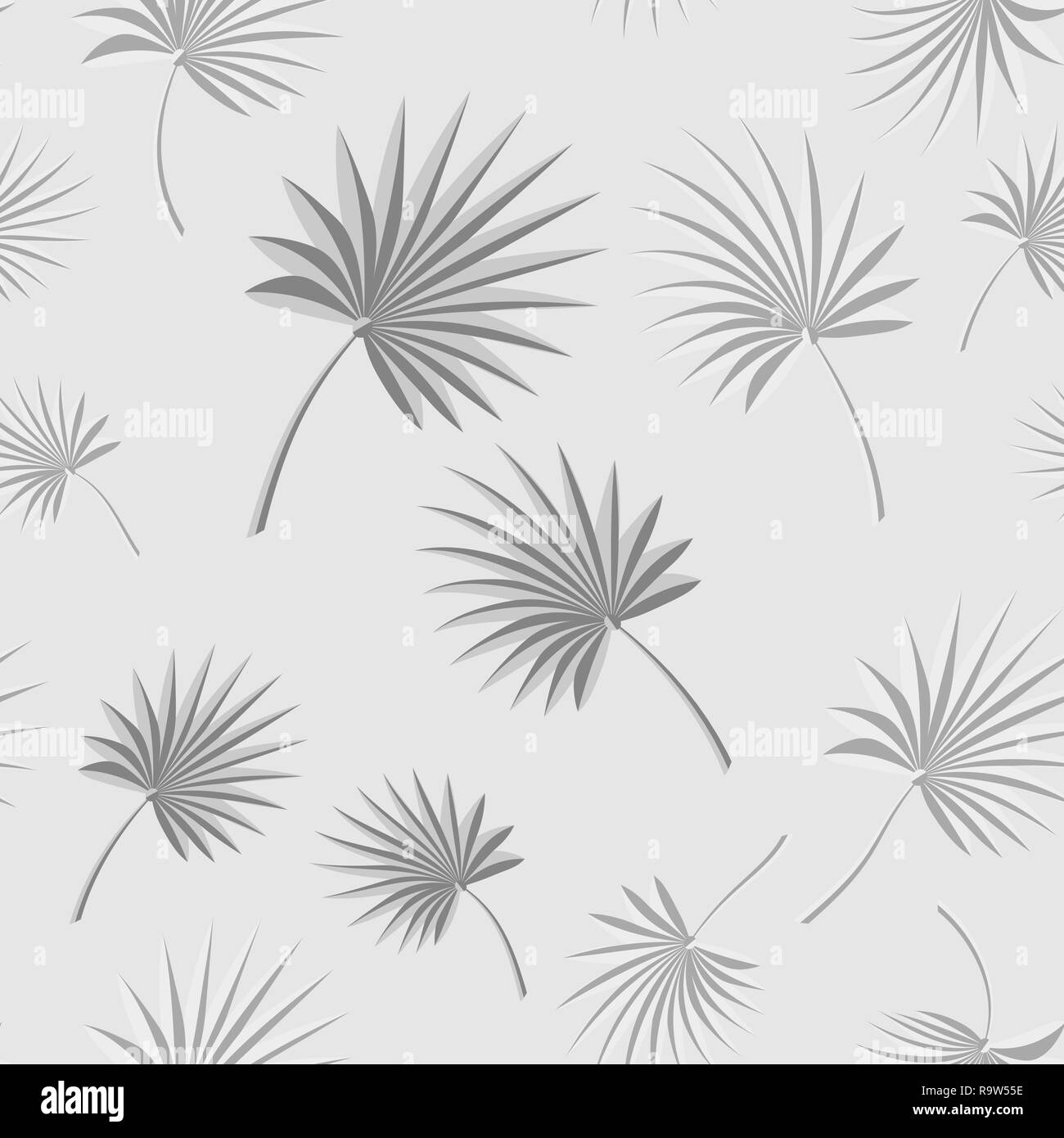Gray Tropical palm leaves seamless vector floral pattern on gray ...