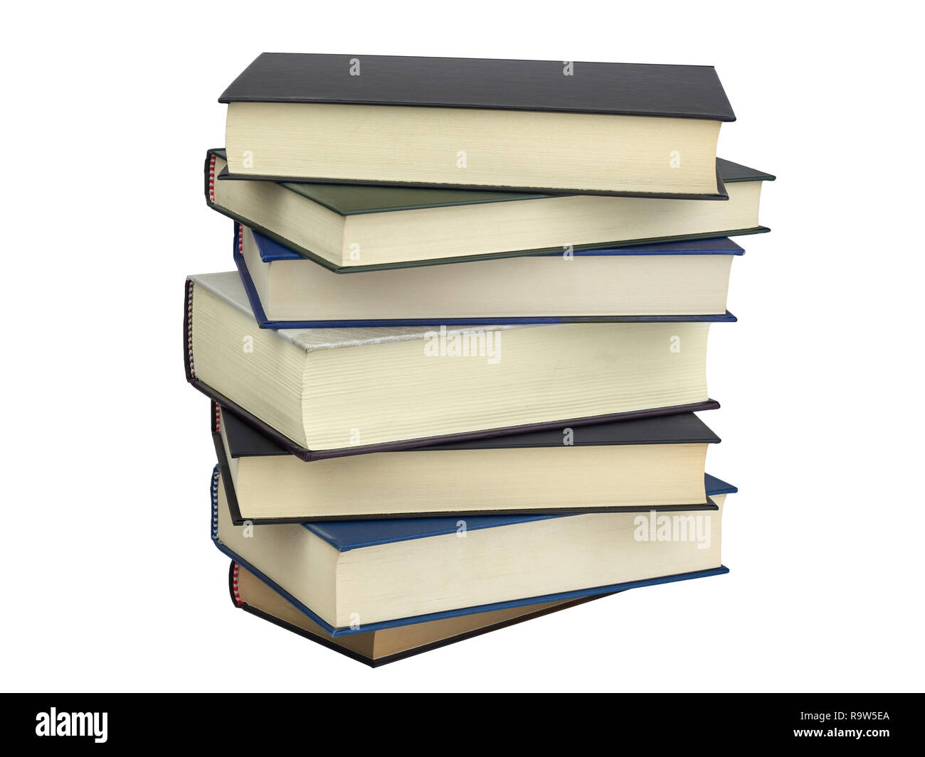 Stack of hard cover books isolated Stock Photo