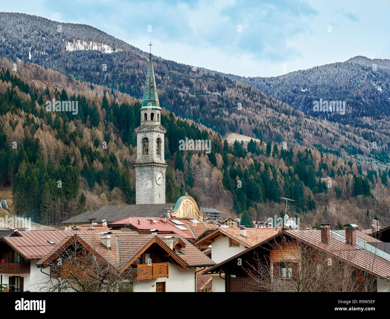 Panoramic view of Pinzolo Italy Trentino Alto Adige Rendena valley Stock Photo