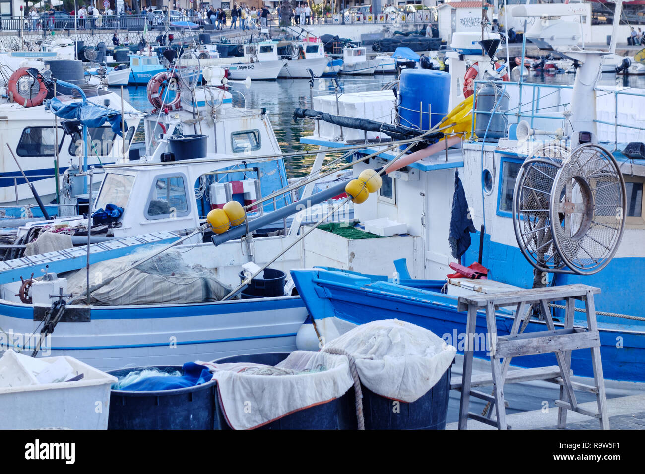 Anzio, Italy - August 2014: Boats in the harbour at twilight Stock Photo