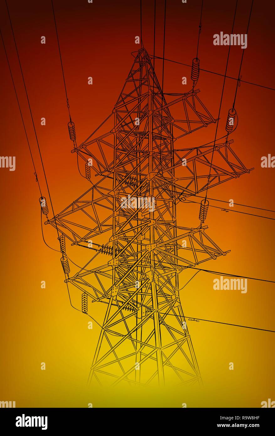 Hand drawn sketch of electric tower on white Stock Vector