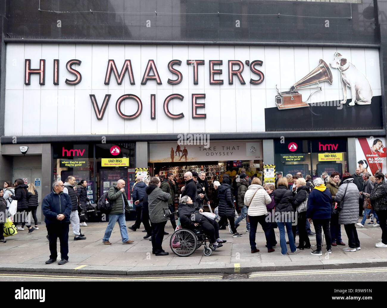 Pic shows HMV store in Oxford Street with large queues outside over