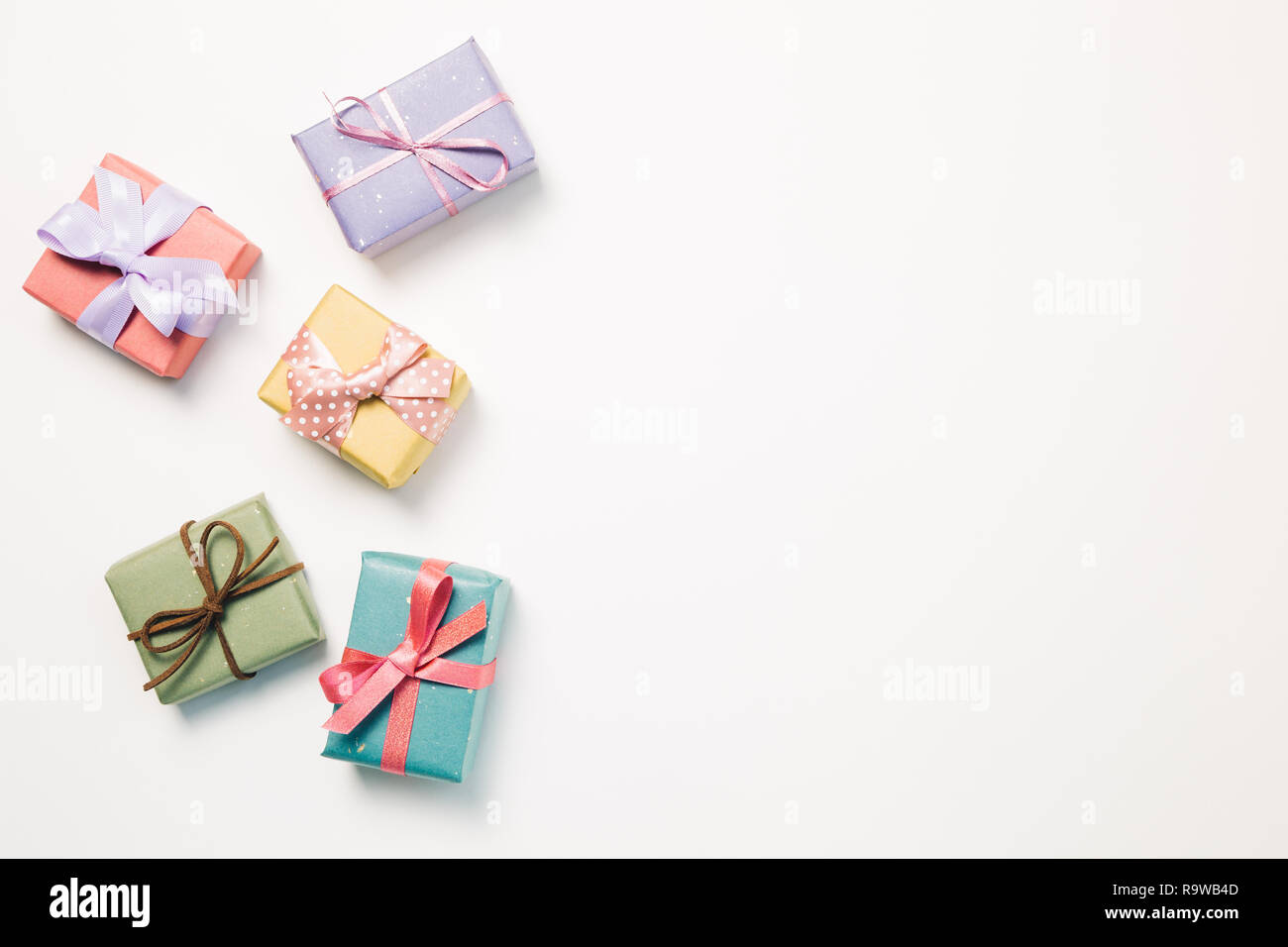 Colorful gift boxes isolated on white background Stock Photo