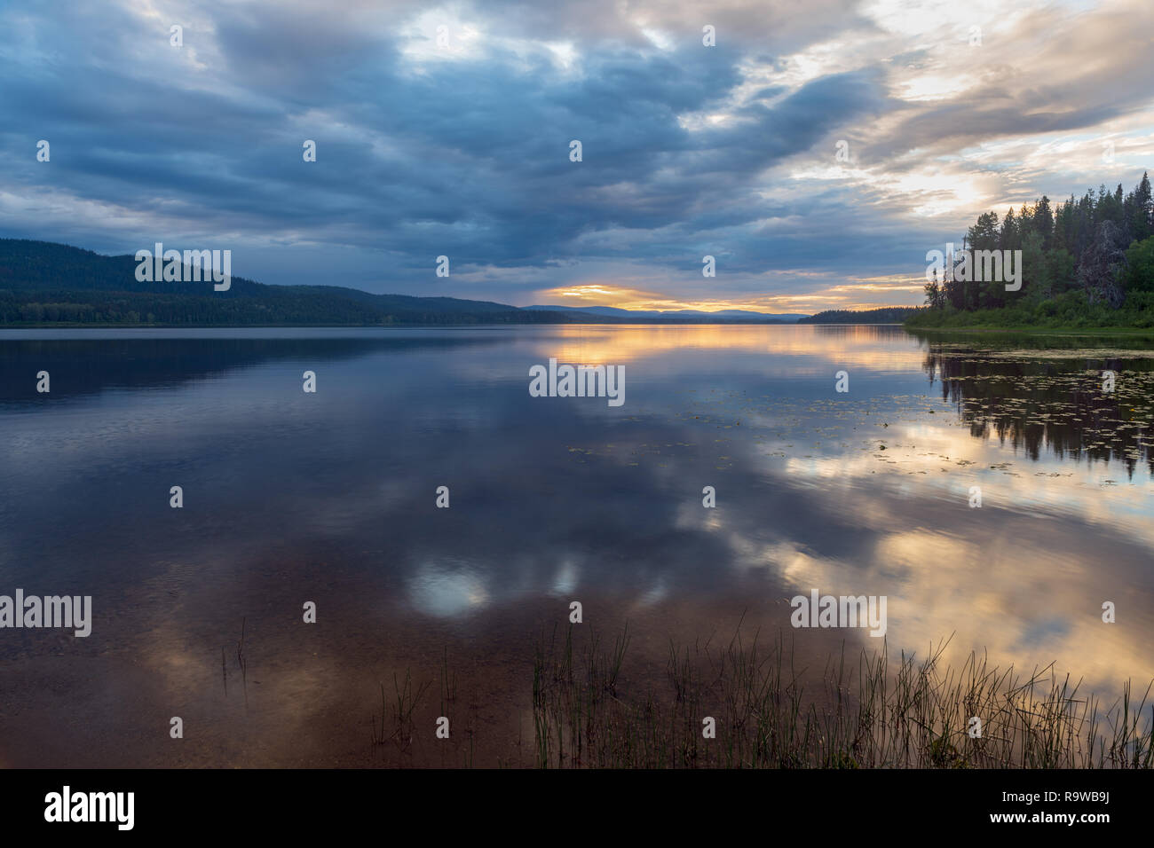 A cloudy sunset over McLeod Lake at Whiskers Point Provincial Park