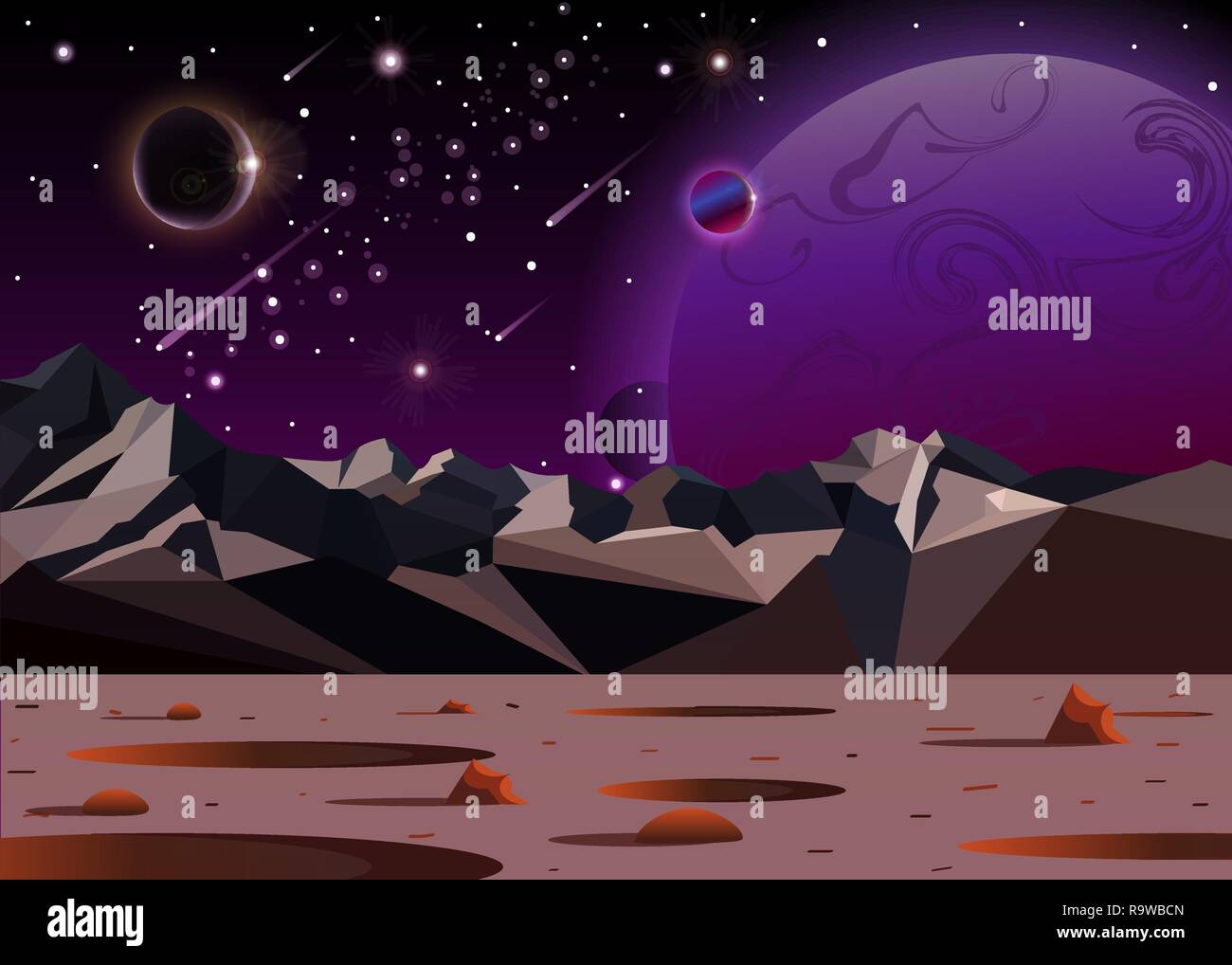 the cosmic landscape of another planet in open space. Empty fantastic ...