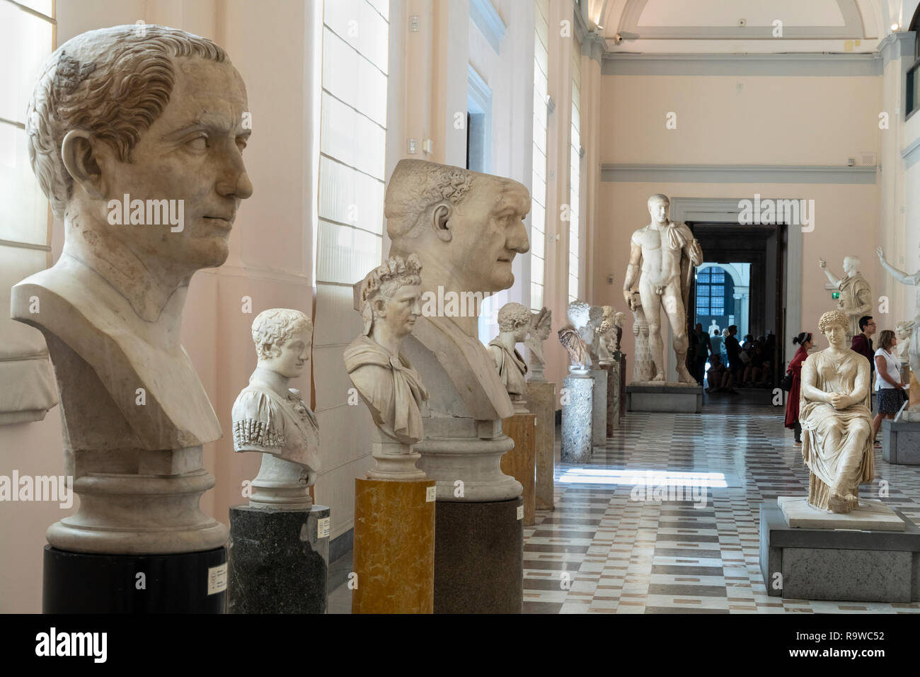 Roman period sculptures on display In the National Archaeological Museum at Naples, Italy. Stock Photo