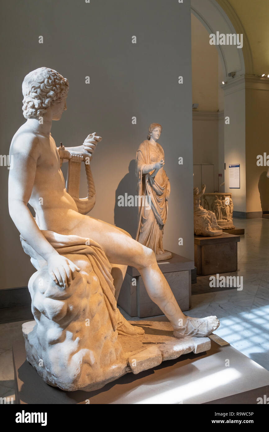 Roman period sculptures on display In the National Archaeological Museum at Naples, Italy. Stock Photo