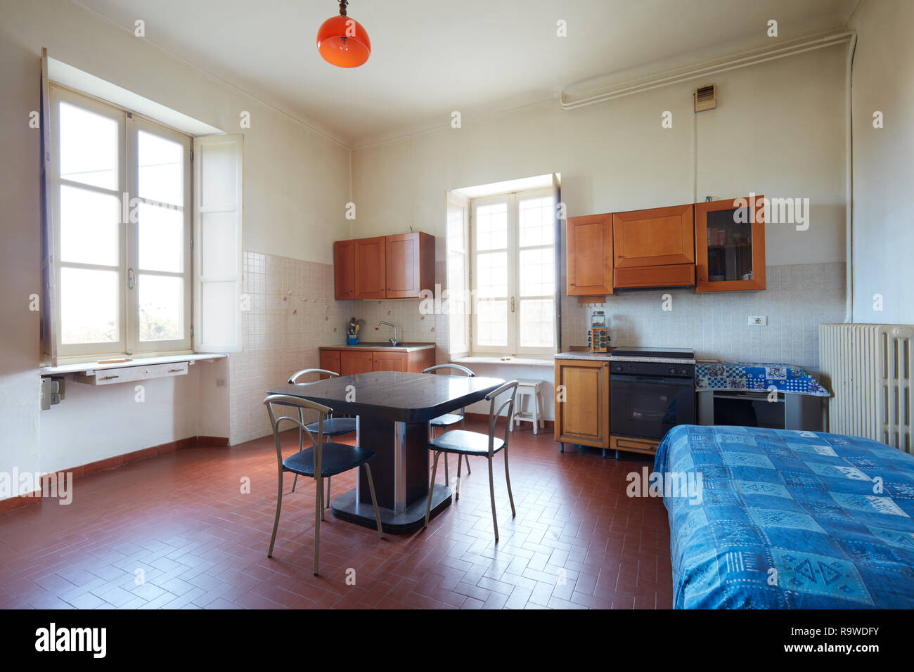 Old kitchen in normal apartment interior in country house Stock Photo