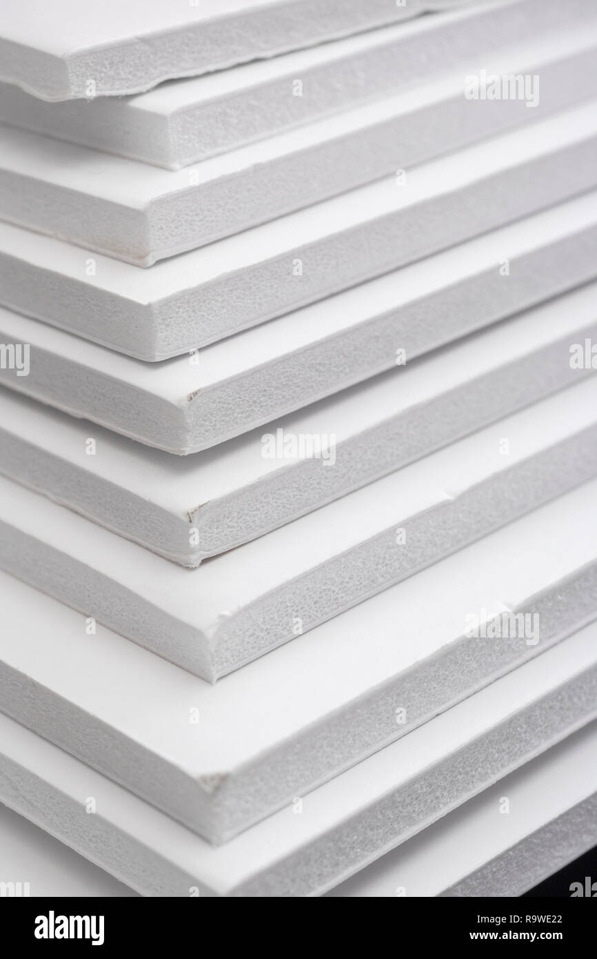 Stack of craft white foam board / Foamboard - used for mounting images,  model-making, presentation boards Stock Photo - Alamy
