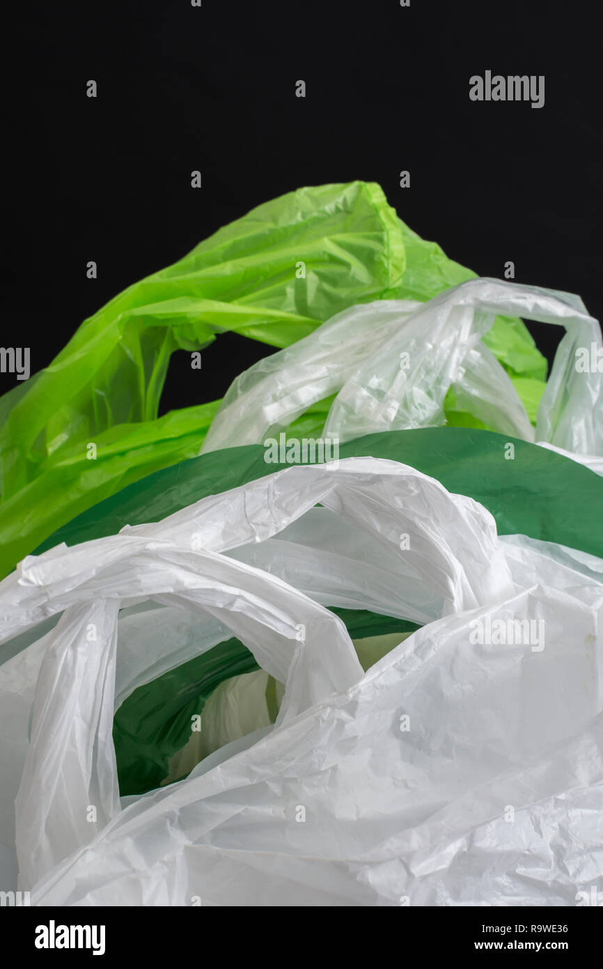 Multiple plastic shopping bags / carrier bags. For plastic bag tax, bag charge, war on plastic