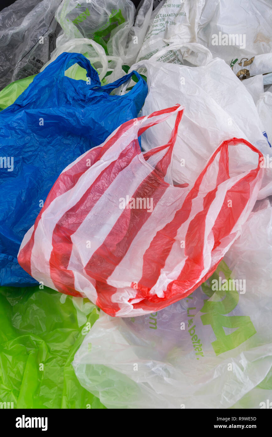 Multiple plastic shopping bags / carrier bags. For plastic bag tax, bag