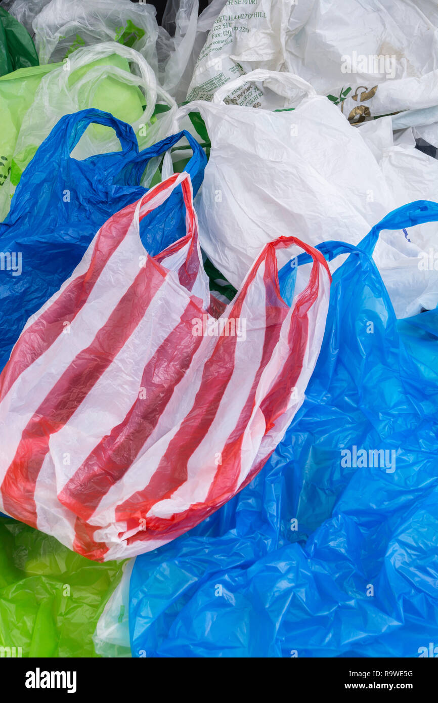 Multiple plastic shopping bags / carrier bags. For plastic bag tax, bag