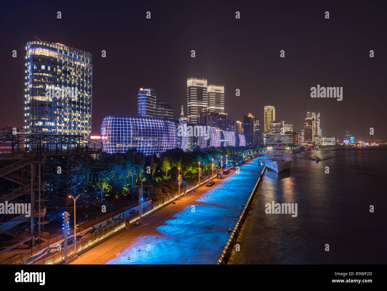 Shanghai Port International Cruise Ship Terminal building at night