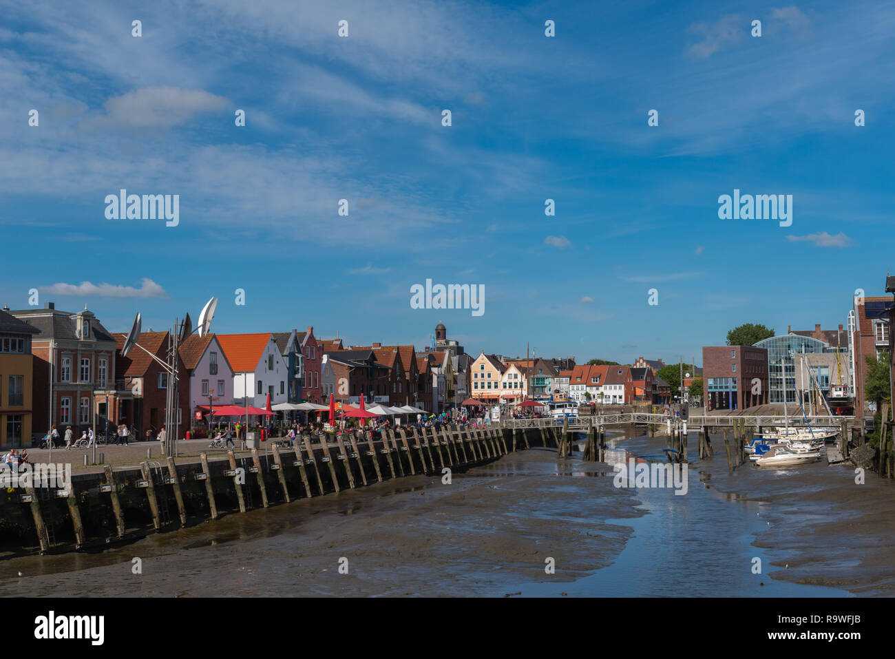 The small habour of the country town of Husum at low tide, North Frisia, Schleswig-Holstein, North Germany, Europe Stock Photo