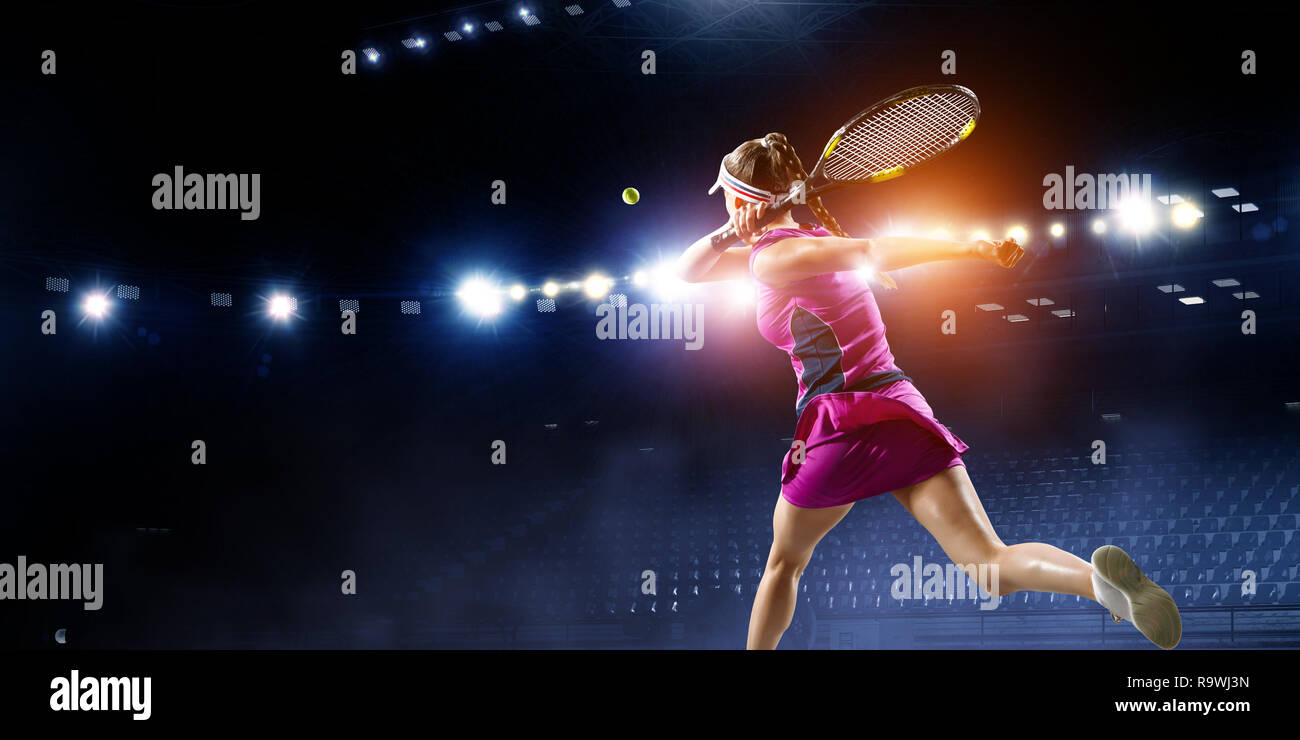 Big tennis player. Mixed media Stock Photo