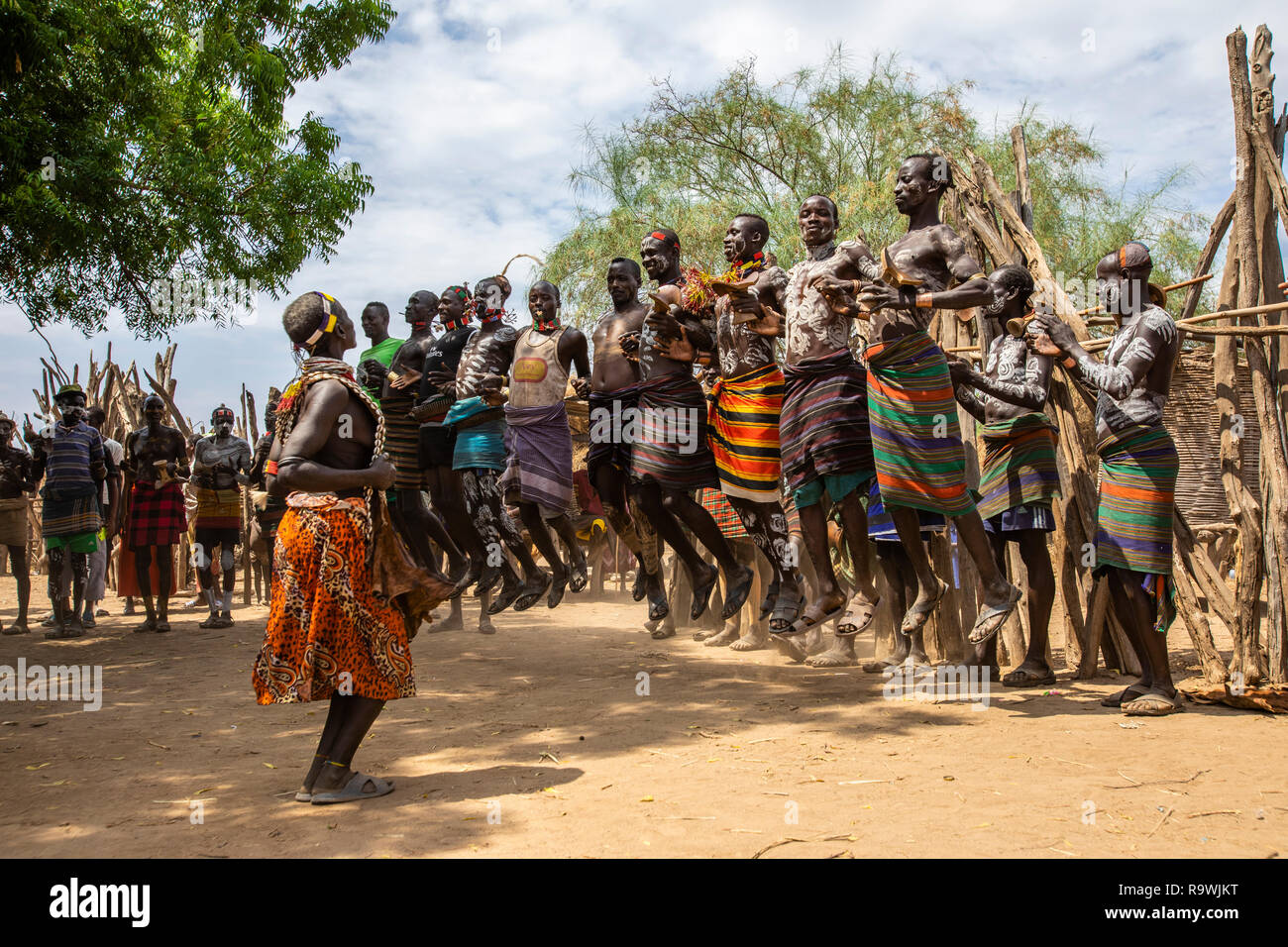 Kara Tribe ceremony at Dus Village of Omo Valley, Ethiopia Stock Photo