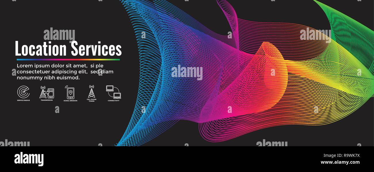 Mobile Cellular Service Web Header Banner with Cellphone Towers & Service area Stock Vector