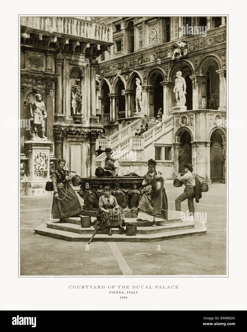 Courtyard of the Ducal Palace, Venice, Italy, Antique Italian Photograph, 1893 Stock Photo