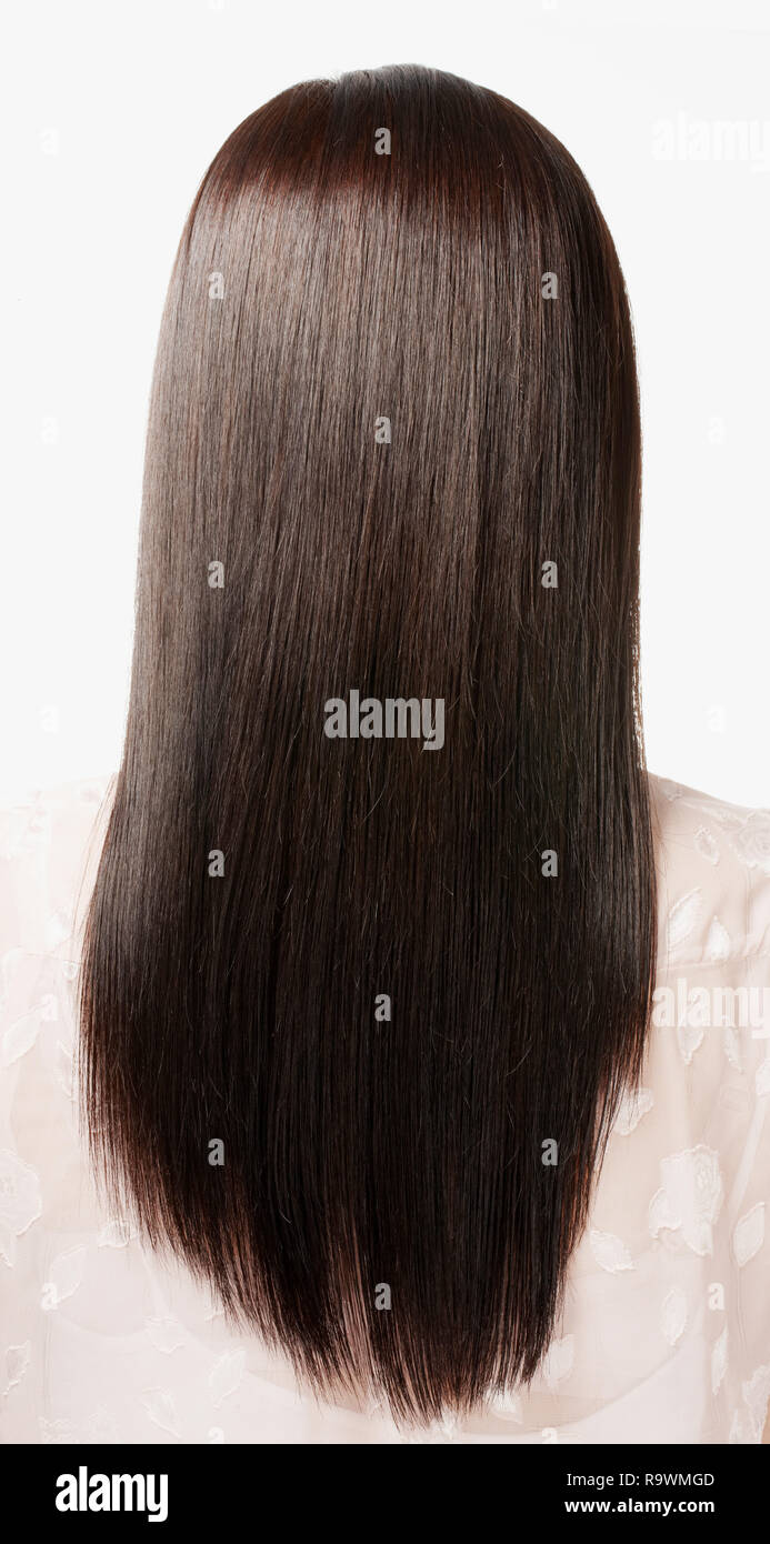 glossy dark brown long hair Stock Photo