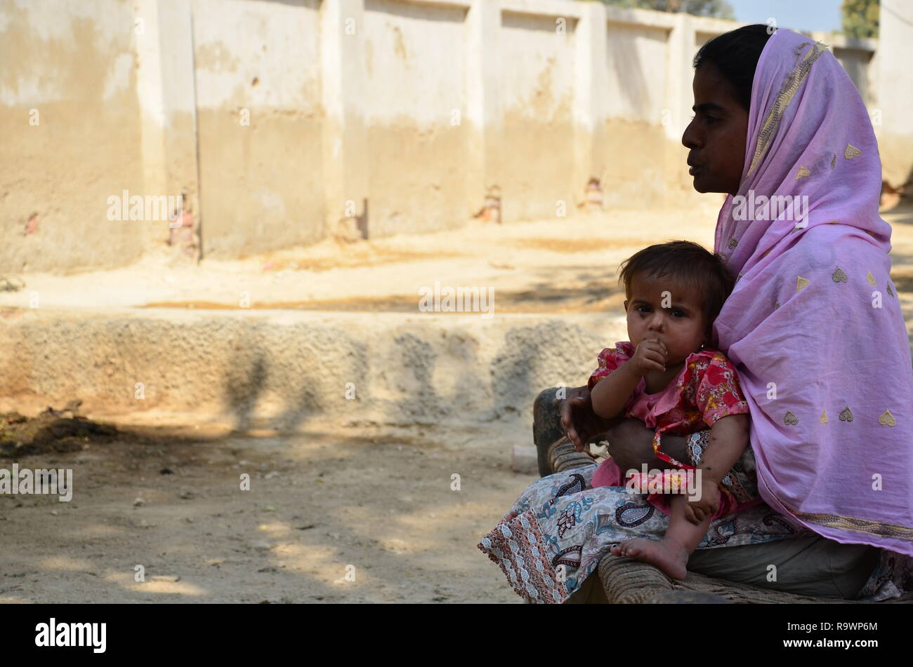 Mother and child in rural Sindh, Pakistan. Stock Photo