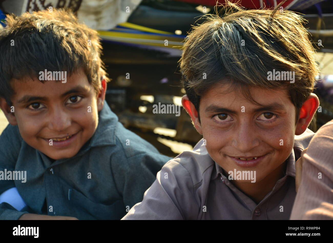 Two boys in rural Sindh, Pakistan Stock Photo