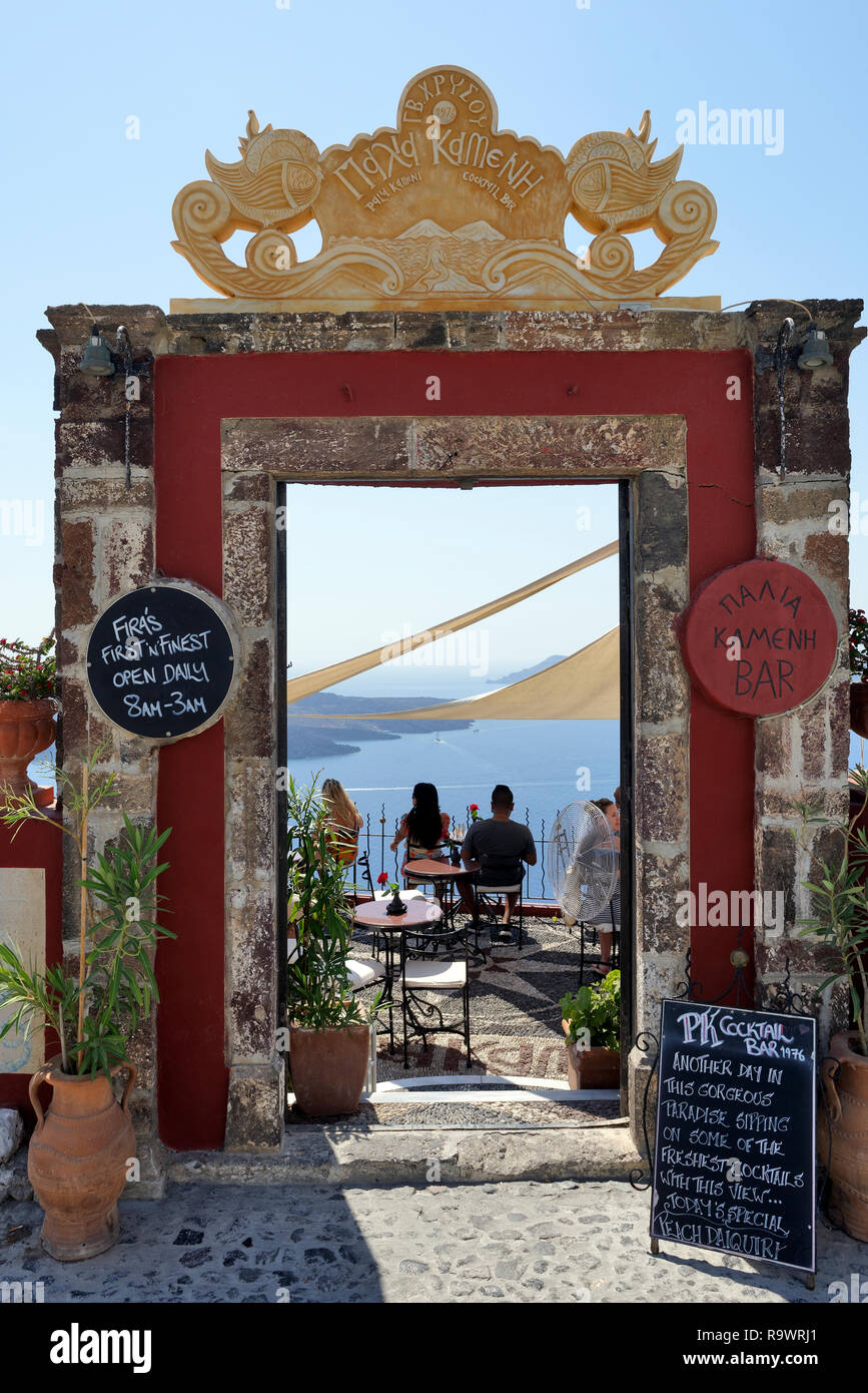 Entrance to the PK Palia Kameni cocktail bar in Fira, Santorini, Greece Stock Photo Alamy