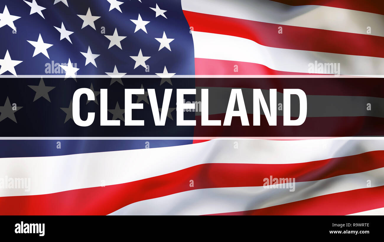 Cleveland city on a USA flag background, 3D rendering. United states of