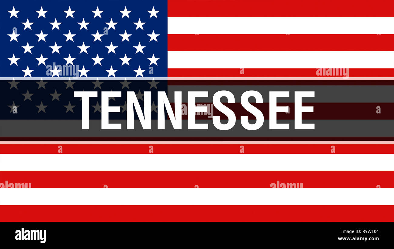 Tennessee state on a USA flag background, 3D rendering. United States of America flag waving in the wind. Proud American Flag Waving, US Tennessee sta Stock Photo