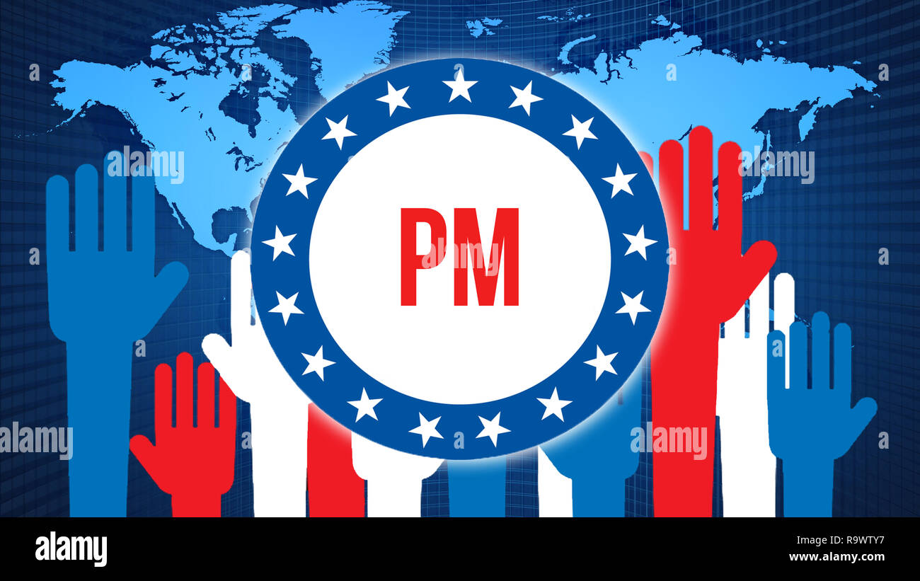 PM election on a World background, 3D rendering. World country map as ...
