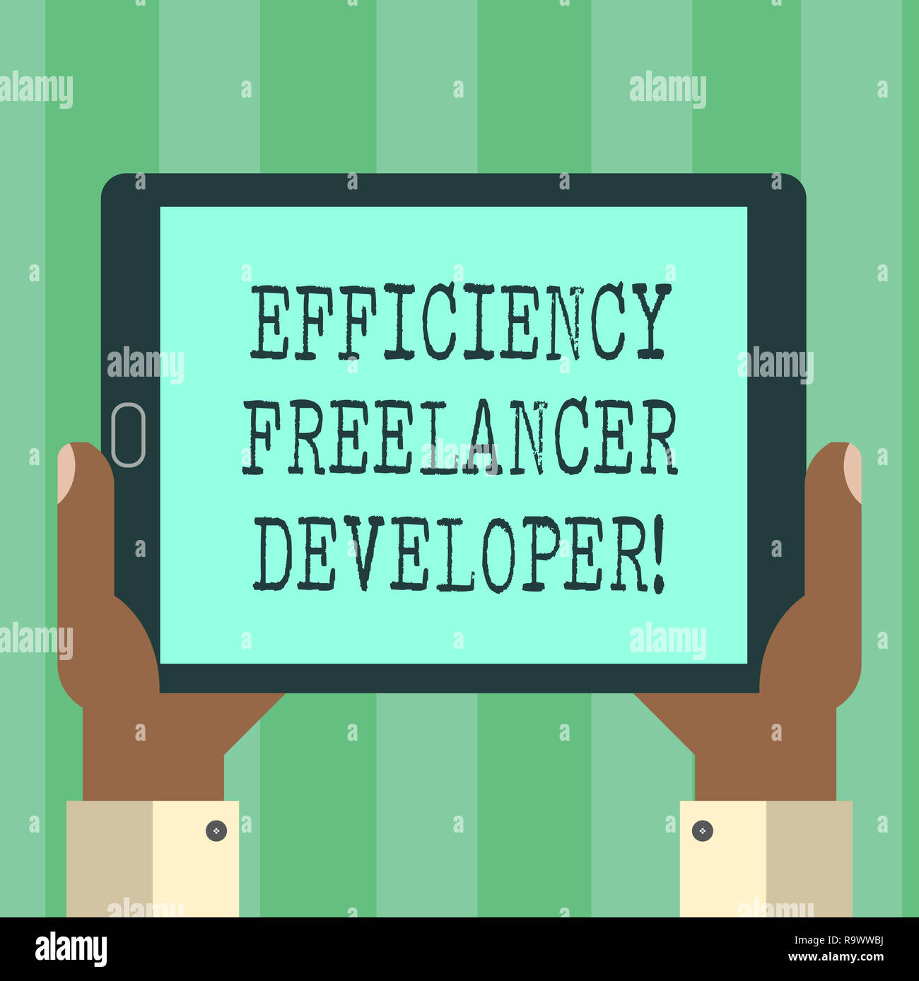Handwriting text Efficiency Freelancer Developer. Concept meaning ensure projects run smoothly and efficient Hu analysis Hand Holding Blank Screen Tab Stock Photo