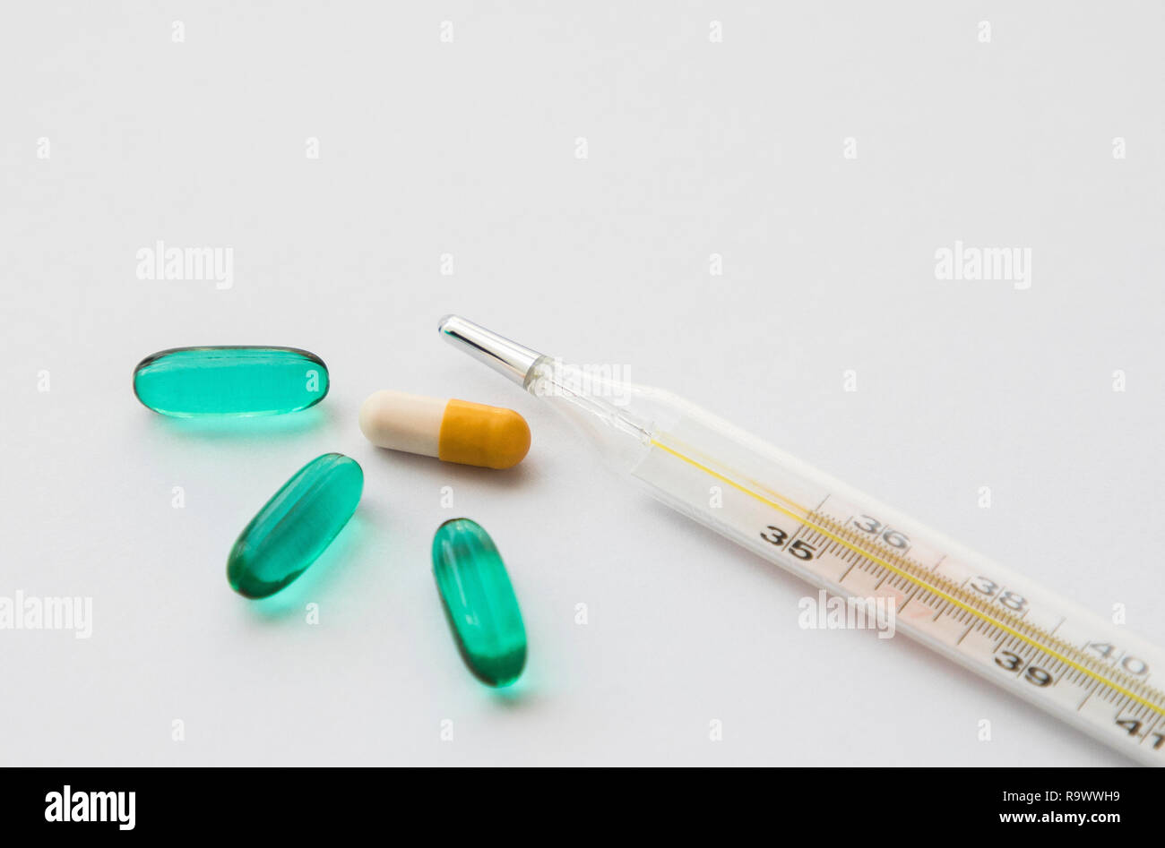 Drug administration of drugs for treatment. Mercury thermometer