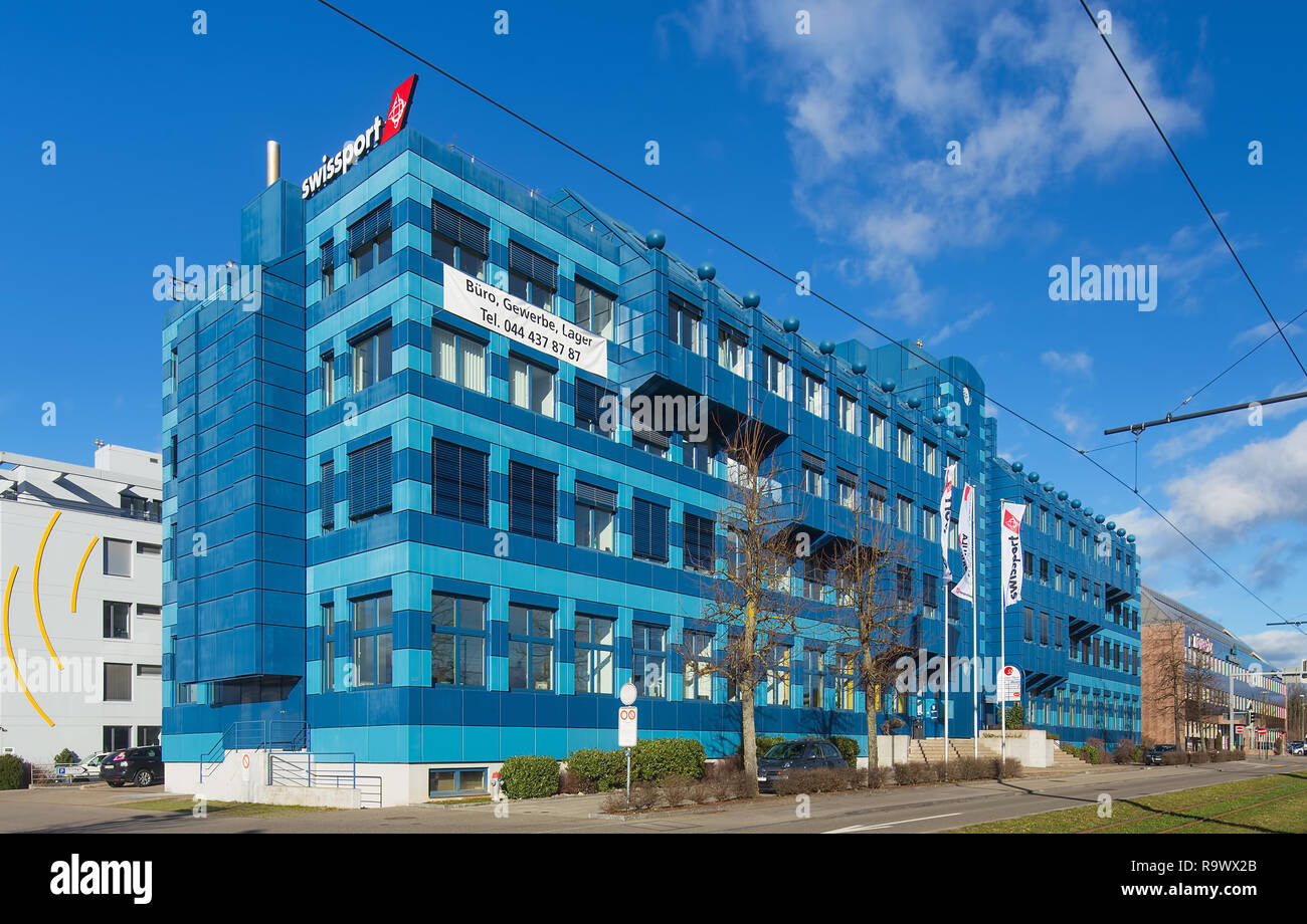 Opfikon, Switzerland January 10, 2015 an office building bearing the sign of the Swissport