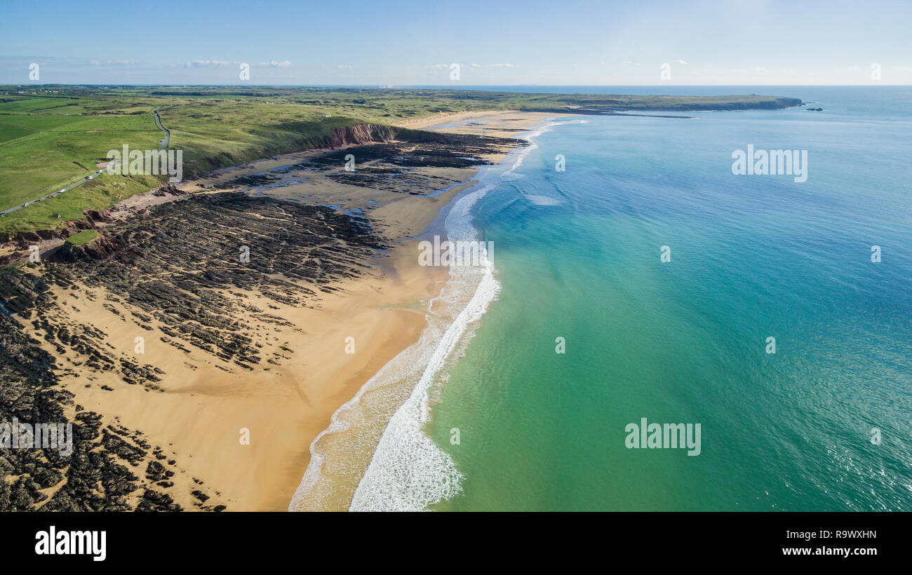 Aerial views of Freshwater West Beach, Pembrokeshire, Wales Stock Photo