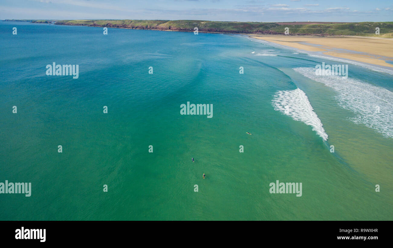 Aerial views of Freshwater West Beach, Pembrokeshire, Wales Stock Photo