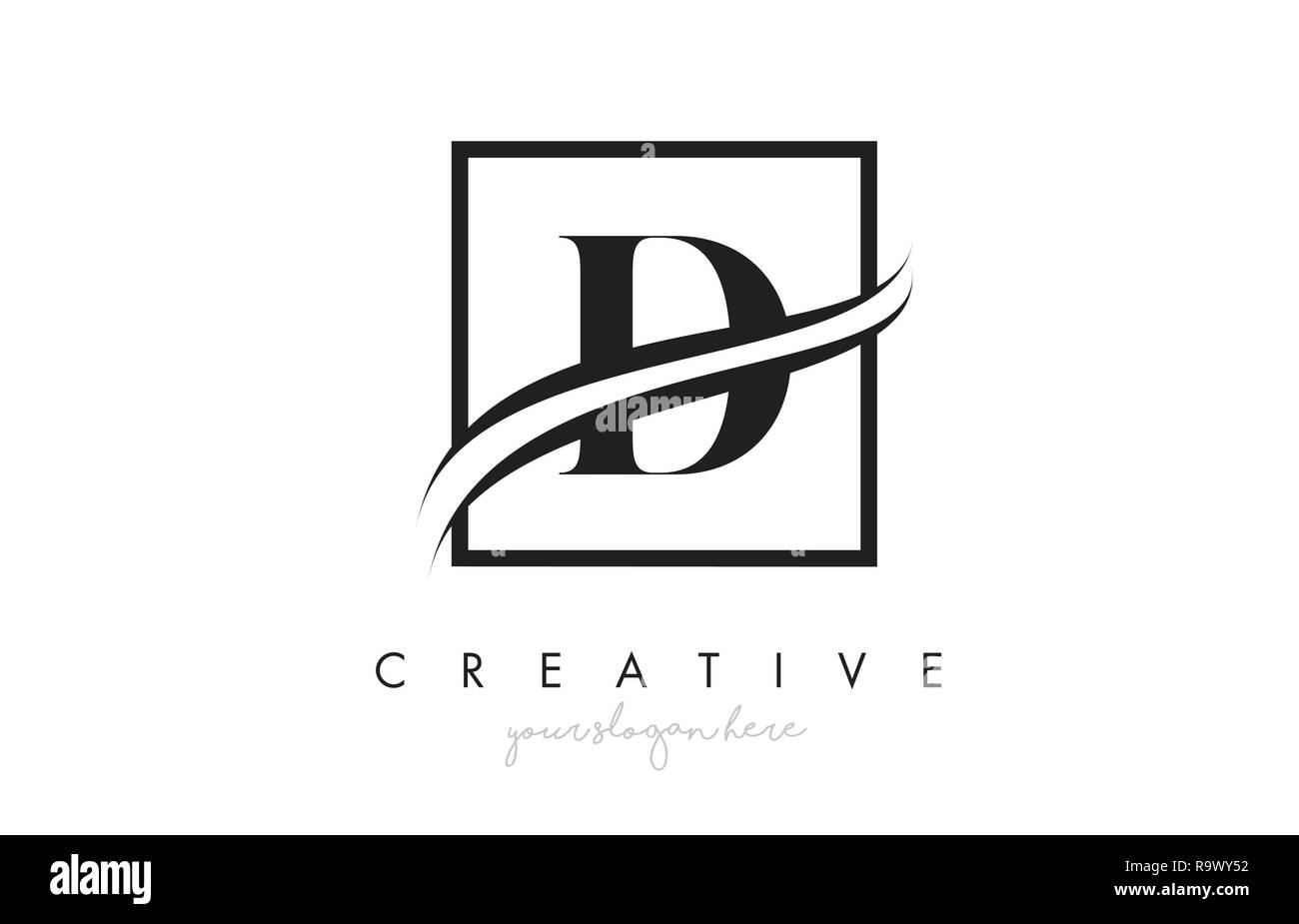 D Letter Icon Logo Design with Square Swoosh Border and Creative Design ...