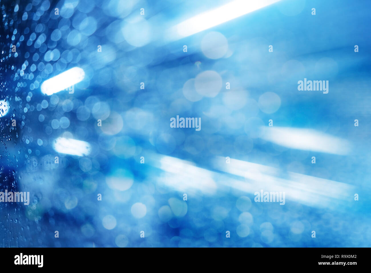 Abstract light view in raining day, bokeh and defocused. Stock Photo