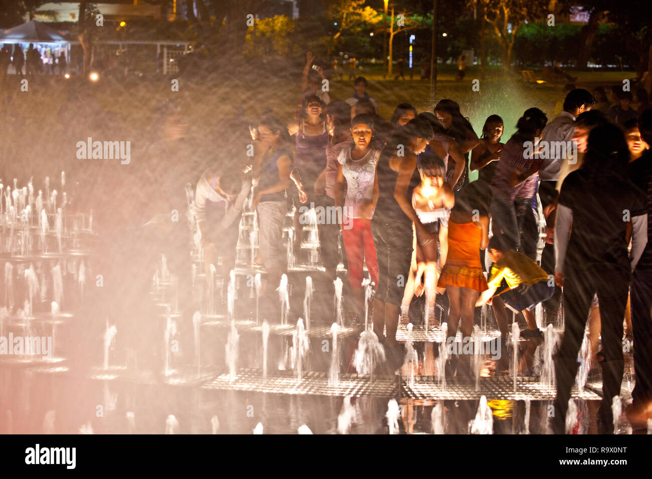 Night scene from the waterpark of Lima in Peru Stock Photo