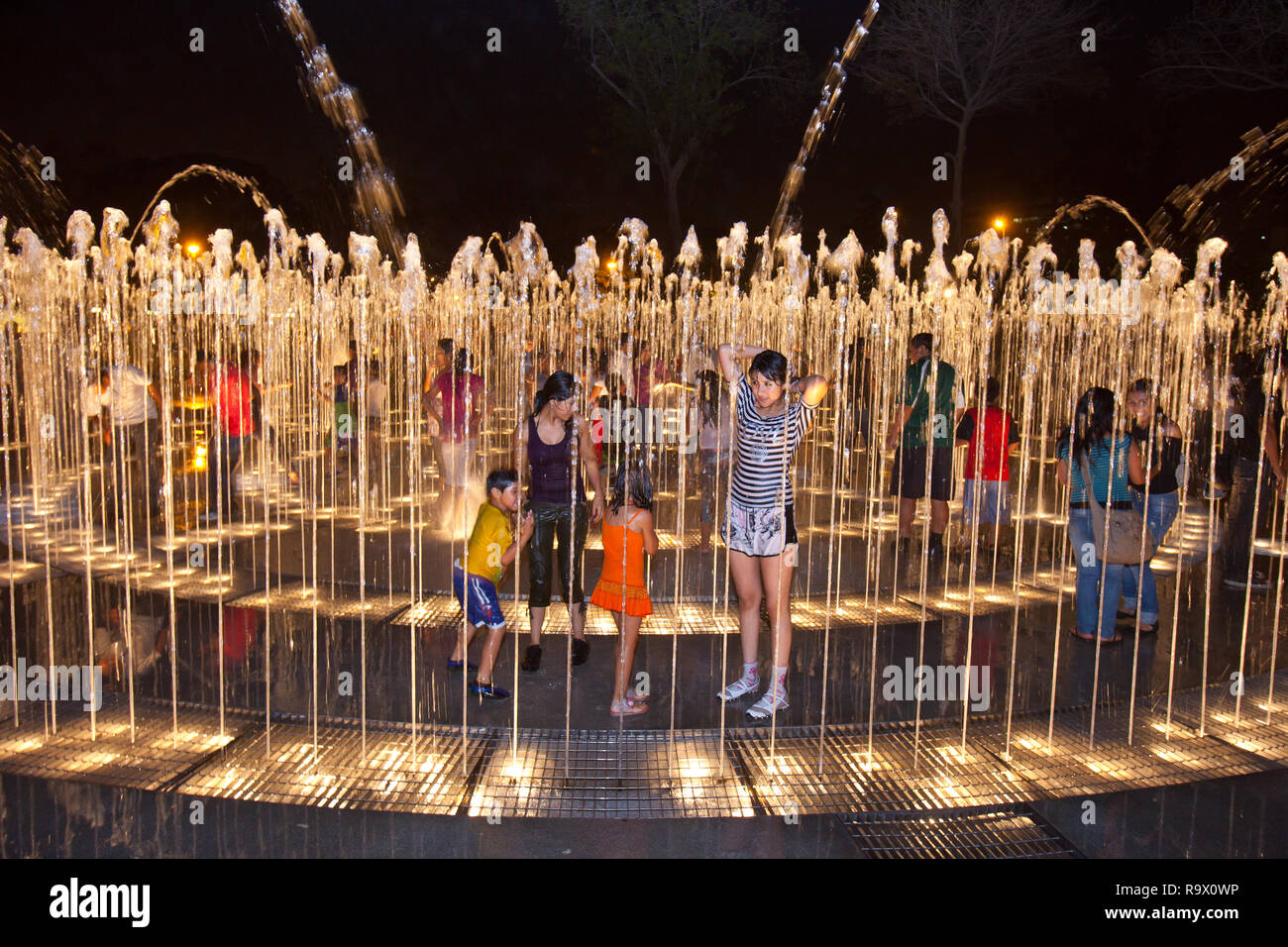 Night scene from the waterpark of Lima in Peru Stock Photo