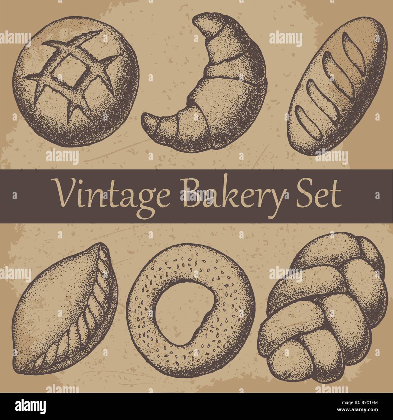 Vintage hand drawn sketch style bakery set. Bread and pastry sweets on ...