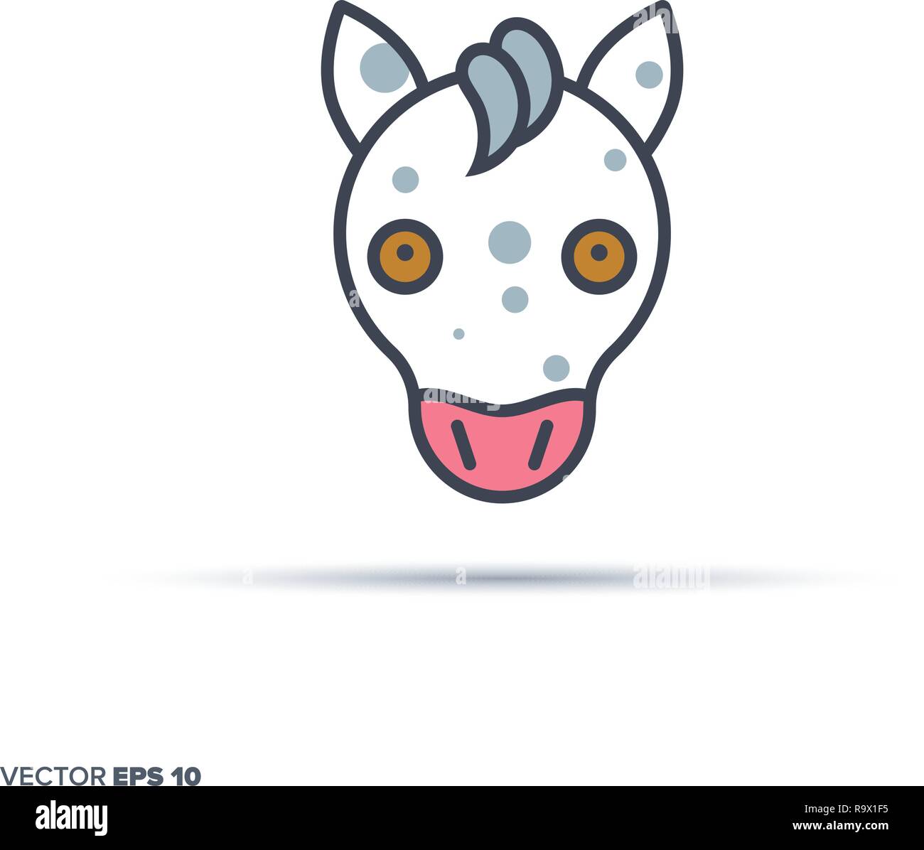 Cute horse face outline vector icon with color fill. Funny animal ...